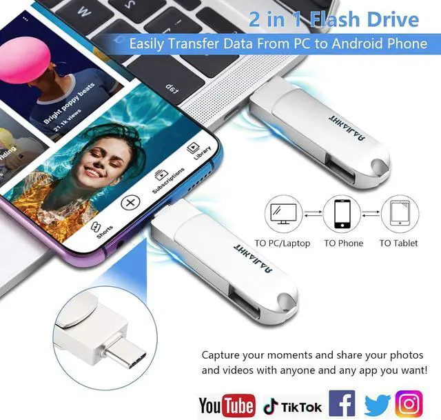 Alt view image 2 of 6 - 1TB USB 3.2 Gen 2 External SSD Flash Drive, 2-in-1 USB-A & USB-C, 500MB/s Read Speed, Portable SSD, Dual Ports Thumb Drive for Android, MacBook Pro, PC, Tablet, Laptop, and Smart TV