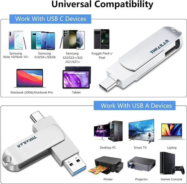 Alt view image 3 of 6 - 1TB USB 3.2 Gen 2 External SSD Flash Drive, 2-in-1 USB-A & USB-C, 500MB/s Read Speed, Portable SSD, Dual Ports Thumb Drive for Android, MacBook Pro, PC, Tablet, Laptop, and Smart TV