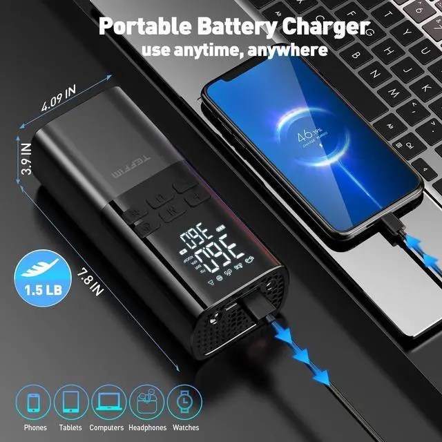 Alt view image 6 of 7 - Portable Air Compressor - Air Pump for Car Tires 150PSI &15000 mAh Battery, Portable Tire Inflator for Car with Pressure Gauge, Tire Inflator with LED Light, for Bike, Motorcycle, Balls