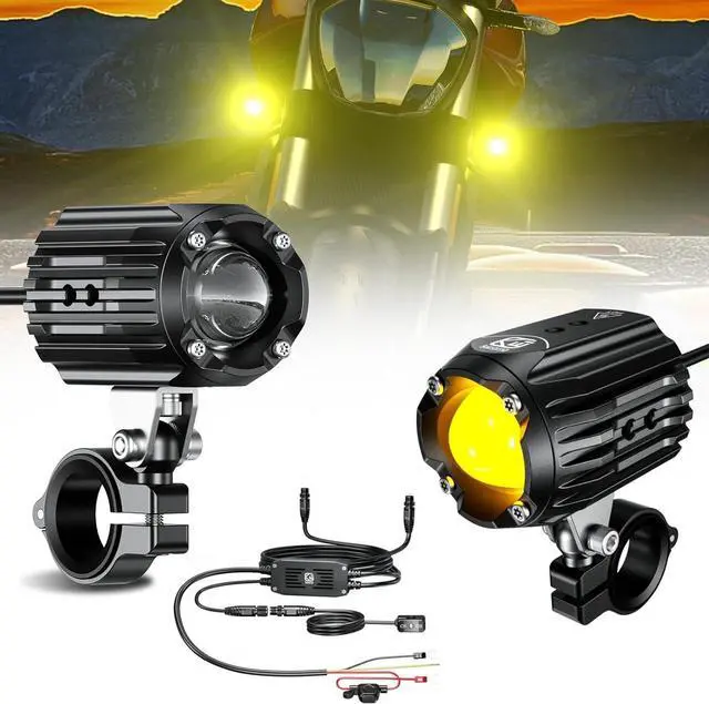 Main image of Auxiliary LED Light Driving Spotlights White/Amber Fog Lights with Mount Brackets Wire Harness Waterproof Offroad Work Lights Compatible with Motorcycle J-eep Car Truck 60W Driving Lamps