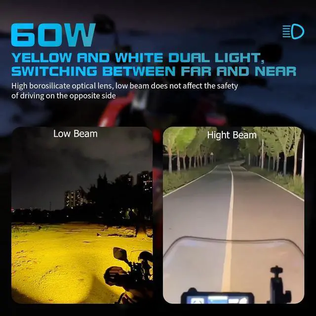 Alt view image 2 of 6 - Auxiliary LED Light Driving Spotlights White/Amber Fog Lights with Mount Brackets Wire Harness Waterproof Offroad Work Lights Compatible with Motorcycle J-eep Car Truck 60W Driving Lamps