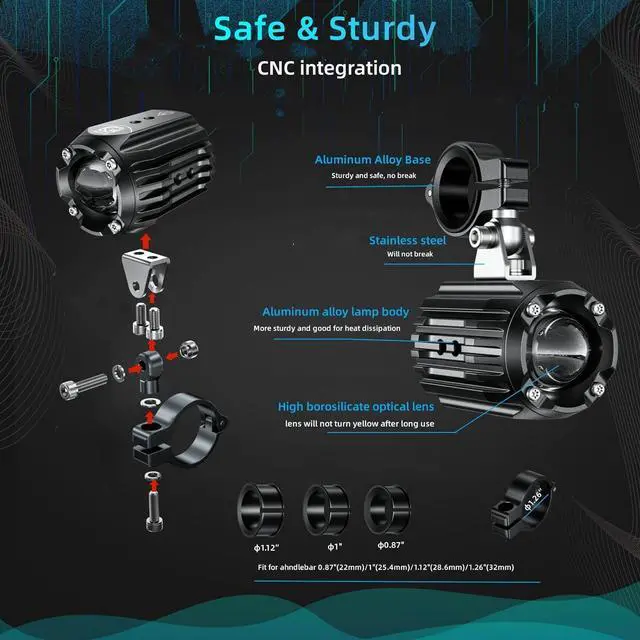 Alt view image 3 of 6 - Auxiliary LED Light Driving Spotlights White/Amber Fog Lights with Mount Brackets Wire Harness Waterproof Offroad Work Lights Compatible with Motorcycle J-eep Car Truck 60W Driving Lamps