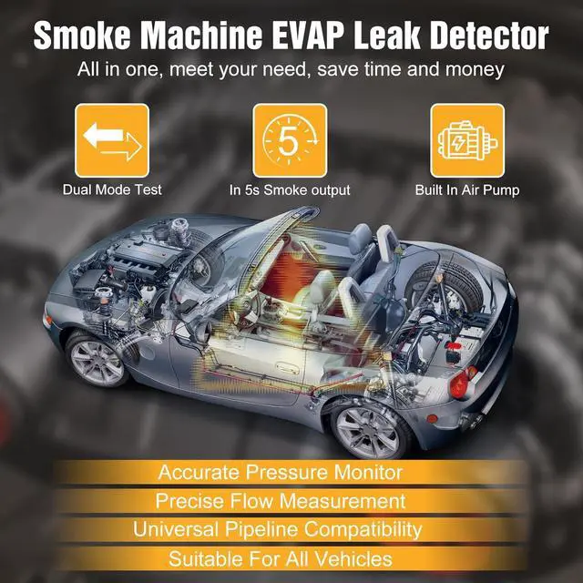 Alt view image 2 of 7 - Smoke Machine Automotive Leak Detector with Built-in Air Pump, Pressure Gauge, Flow Meter, Professional Vehicle Diagnostic Tool for Leaks Test in Vacuum,Fuel,EVAP & All Cars System(Oil Excluded)