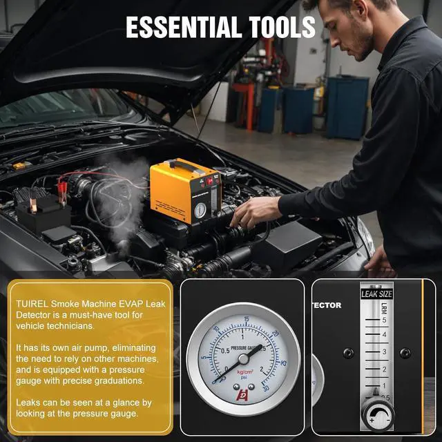 Alt view image 7 of 7 - Smoke Machine Automotive Leak Detector with Built-in Air Pump, Pressure Gauge, Flow Meter, Professional Vehicle Diagnostic Tool for Leaks Test in Vacuum,Fuel,EVAP & All Cars System(Oil Excluded)