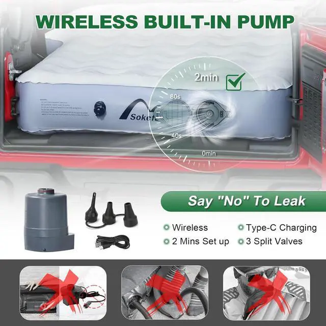 Alt view image 2 of 6 - Jeep Wrangler Air Mattress Jeep Mattress with Wireless Air Pump Large SUV Air Mattress,Jeep Wrangler Bed 10inch SUV Camping Bed for JK JKU JL JLU Unlimited 4 Door