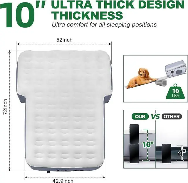 Alt view image 4 of 6 - Jeep Wrangler Air Mattress Jeep Mattress with Wireless Air Pump Large SUV Air Mattress,Jeep Wrangler Bed 10inch SUV Camping Bed for JK JKU JL JLU Unlimited 4 Door