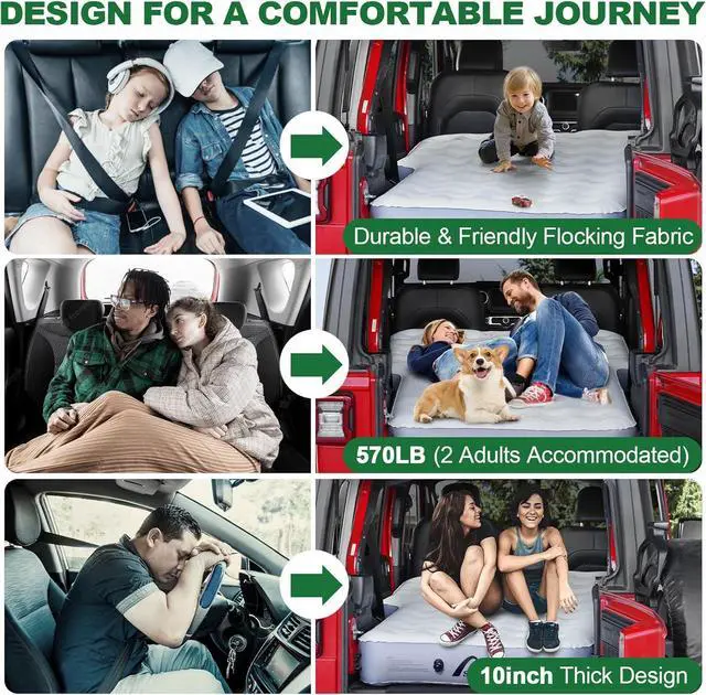 Alt view image 5 of 6 - Jeep Wrangler Air Mattress Jeep Mattress with Wireless Air Pump Large SUV Air Mattress,Jeep Wrangler Bed 10inch SUV Camping Bed for JK JKU JL JLU Unlimited 4 Door