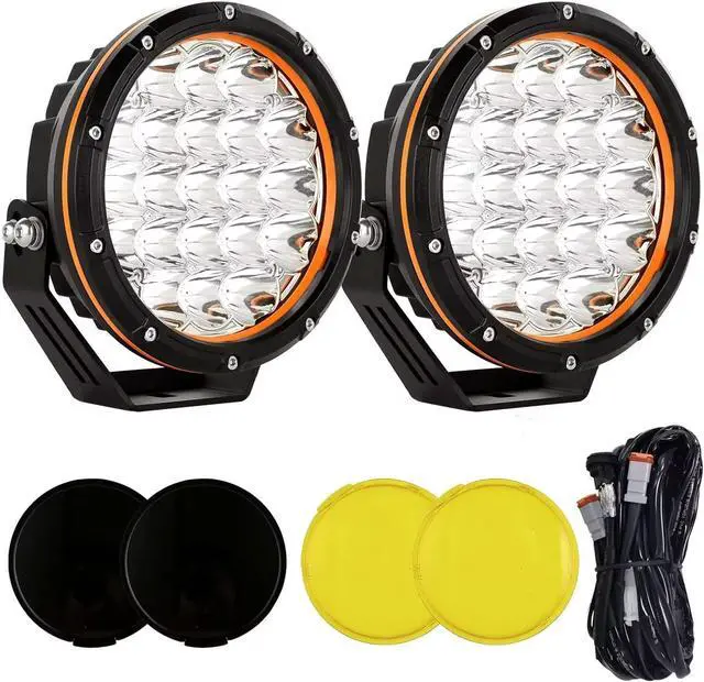 Main image of 7in 2PCS LED Off Road Lights 210W 32000LM Super Bright Amber Cover 12V 24V with Wiring Harness for Pickup Truck SUV Offroad