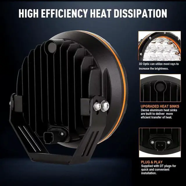 Alt view image 3 of 7 - 7in 2PCS LED Off Road Lights 210W 32000LM Super Bright Amber Cover 12V 24V with Wiring Harness for Pickup Truck SUV Offroad