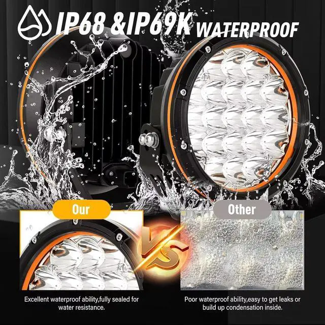Alt view image 6 of 7 - 7in 2PCS LED Off Road Lights 210W 32000LM Super Bright Amber Cover 12V 24V with Wiring Harness for Pickup Truck SUV Offroad