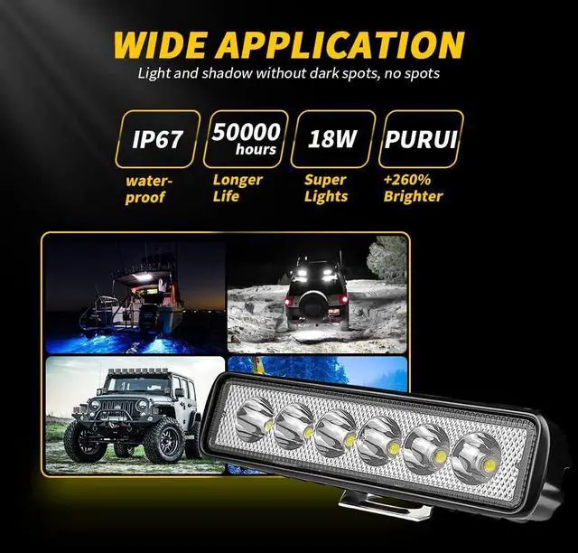 Alt view image 6 of 6 - Slim LED Light Bar,20pcs 7 Inch Small Golf Cart Lights 18W 14000LM Single Row Led Pods Super Bright Waterproof Driving/Offroad Flood Lights for Truck SUV ATV RZR RC RV Lawn Mower E-Bike