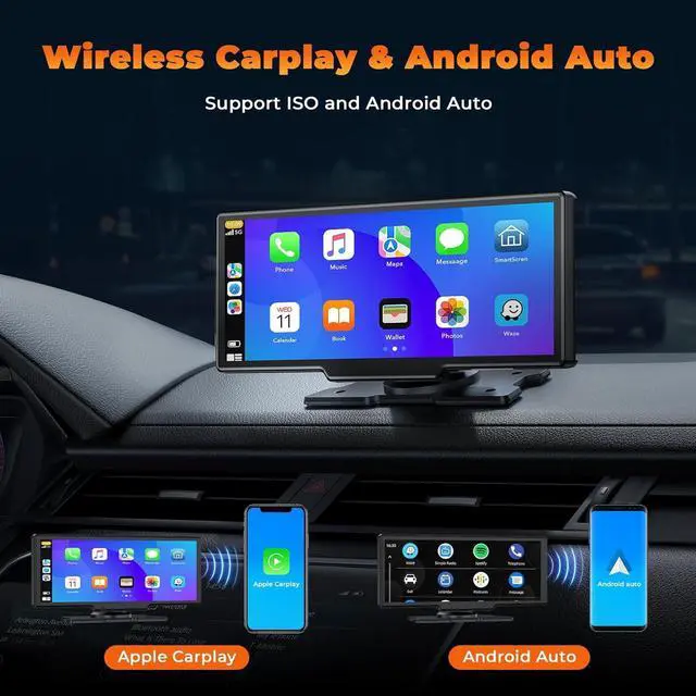 Alt view image 2 of 7 - Wireless Carplay Screen for Car with 2.5K Dash Cam, 1080p Backup Camera, 9.26" Portable Car Stereo with  Carplay Android Auto, Mirror Link, Loop Recording, GPS Navigation, AUX/FM