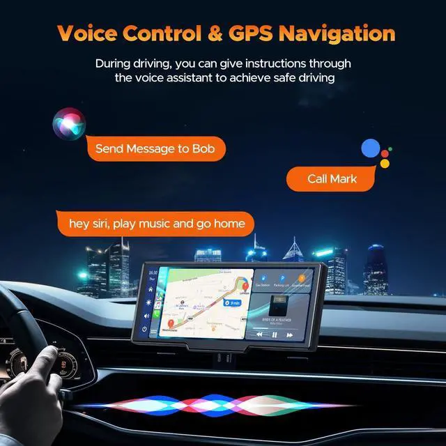 Alt view image 4 of 7 - Wireless Carplay Screen for Car with 2.5K Dash Cam, 1080p Backup Camera, 9.26" Portable Car Stereo with  Carplay Android Auto, Mirror Link, Loop Recording, GPS Navigation, AUX/FM