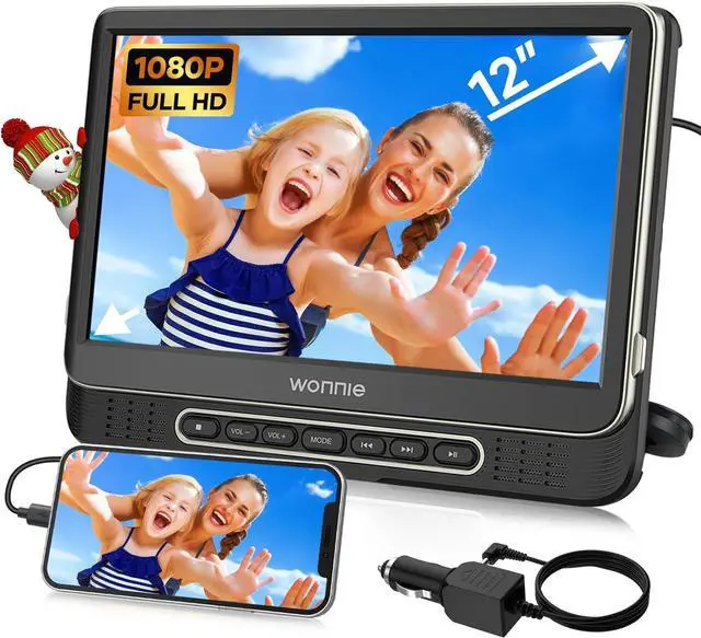 Main image of Car DVD Player,  12" Portable DVD Player with Headrest Mount, Support 1080P/MP4 Video, HDMI Input/Output, AV Out, AC Adapter, Car Charger, USB Card Reader, Last Memory, All Regions