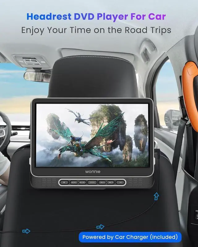 Alt view image 3 of 7 - Car DVD Player,  12" Portable DVD Player with Headrest Mount, Support 1080P/MP4 Video, HDMI Input/Output, AV Out, AC Adapter, Car Charger, USB Card Reader, Last Memory, All Regions