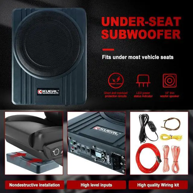 Alt view image 6 of 7 - 10 Inch 800W Car Under-Seat Sub Woofer Active Powered Amplifier Bass Enclosed,Under Seat Subwoofer and Amp Package