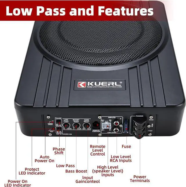 Alt view image 7 of 7 - 10 Inch 800W Car Under-Seat Sub Woofer Active Powered Amplifier Bass Enclosed,Under Seat Subwoofer and Amp Package