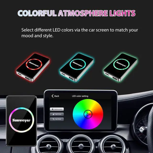 Alt view image 4 of 7 - Wireless CarPlay Adapter Car Streaming Device Ai Box Support Netflix, YouTube, Hulu, Disney+, Android Auto Wireless Adapter with LED Ambient Light, Easy to Setup 3 in 1, Dual WiFi Bluetooth