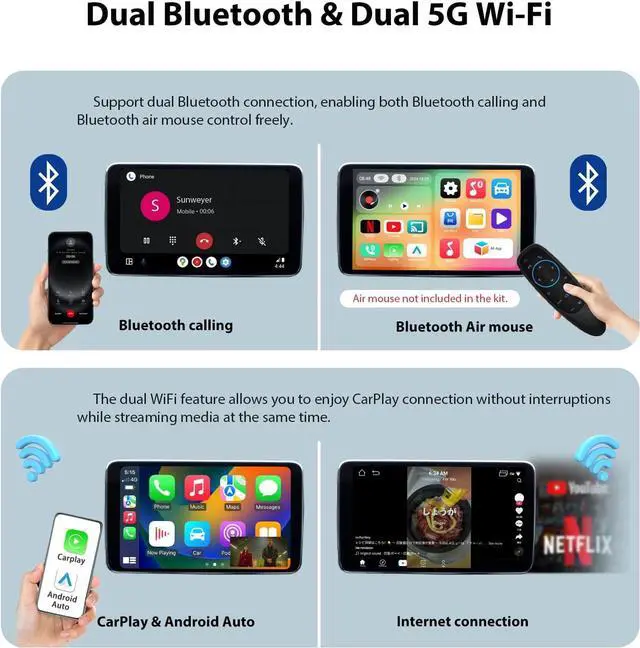 Alt view image 6 of 7 - Wireless CarPlay Adapter Car Streaming Device Ai Box Support Netflix, YouTube, Hulu, Disney+, Android Auto Wireless Adapter with LED Ambient Light, Easy to Setup 3 in 1, Dual WiFi Bluetooth