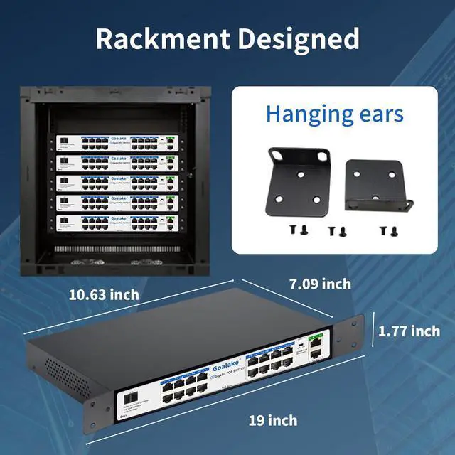 Alt view image 3 of 7 - PoE Switch with 16 Gigabit PoE+ @240W Built-in Power, 2 Uplink Gigabit Port + 1 Combo SFP Slots, IEEE802.3af/at, Metal Casing, VLAN Mode, AI Function, Plug & Play Rack-mountable