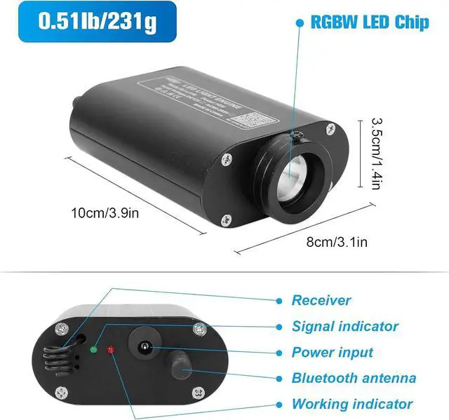 Alt view image 2 of 7 - 16W 450pcs 0.03in 9.8ft Car Use Bluetooth RGBW LED Fiber Optic APP&Remote Music Mode Star Ceiling Headliner Light Kit+Adapter+Cigarette Lighter for Car/Ceiling