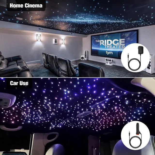 Alt view image 3 of 7 - 16W 450pcs 0.03in 9.8ft Car Use Bluetooth RGBW LED Fiber Optic APP&Remote Music Mode Star Ceiling Headliner Light Kit+Adapter+Cigarette Lighter for Car/Ceiling