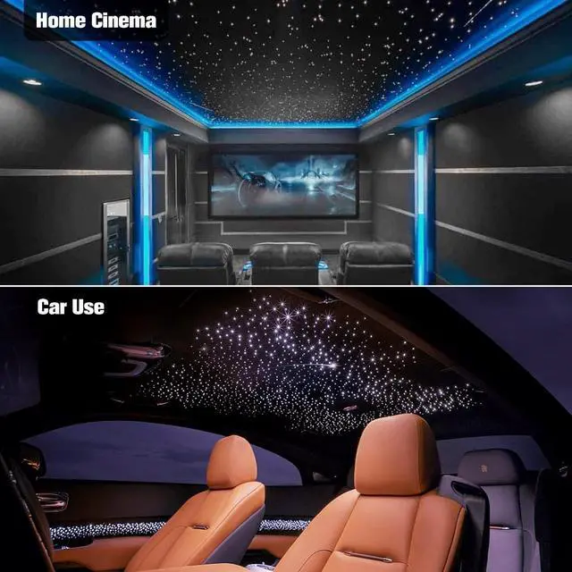Alt view image 6 of 7 - 16W 450pcs 0.03in 9.8ft Car Use Bluetooth RGBW LED Fiber Optic APP&Remote Music Mode Star Ceiling Headliner Light Kit+Adapter+Cigarette Lighter for Car/Ceiling