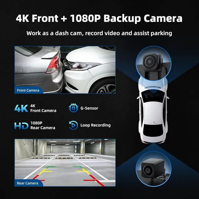 Alt view image 4 of 7 - Portable Carplay Screen for Car, 10.26" Wireless  Carplay & Android Auto with 4K Dash Cam,1080p Backup Camera,Car Audio Receivers, GPS Navigation, SuperLink, Bluetooth,FM, Music Player