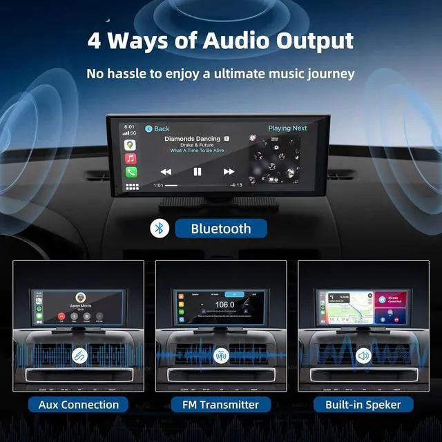 Alt view image 5 of 7 - Portable Carplay Screen for Car, 10.26" Wireless  Carplay & Android Auto with 4K Dash Cam,1080p Backup Camera,Car Audio Receivers, GPS Navigation, SuperLink, Bluetooth,FM, Music Player