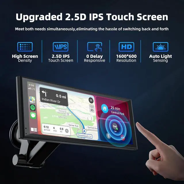 Alt view image 6 of 7 - Portable Carplay Screen for Car, 10.26" Wireless  Carplay & Android Auto with 4K Dash Cam,1080p Backup Camera,Car Audio Receivers, GPS Navigation, SuperLink, Bluetooth,FM, Music Player