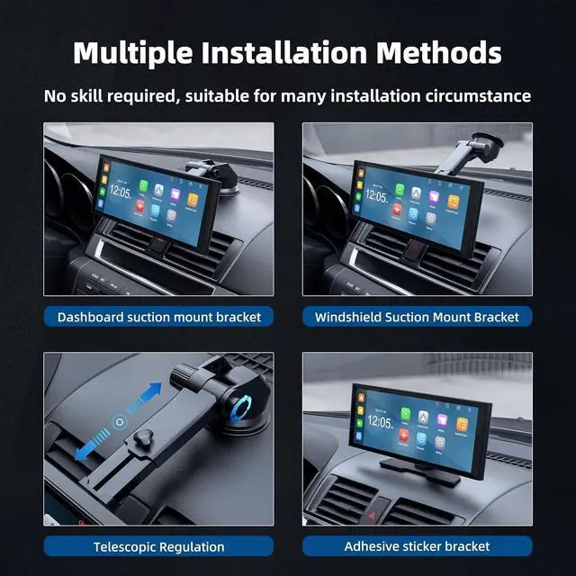 Alt view image 7 of 7 - Portable Carplay Screen for Car, 10.26" Wireless  Carplay & Android Auto with 4K Dash Cam,1080p Backup Camera,Car Audio Receivers, GPS Navigation, SuperLink, Bluetooth,FM, Music Player