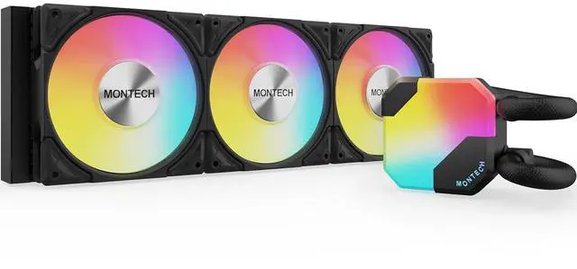 Main image of MONTECH HyperFlow ARGB 360 - AIO CPU Liquid Cooler, Intel&AMD Compatible, Chart-Topping Performance, Enhanced 3100RPM Water Pump Design, 3X Metal Pro 12 ARGB Ultimate Cooling Fans - Black