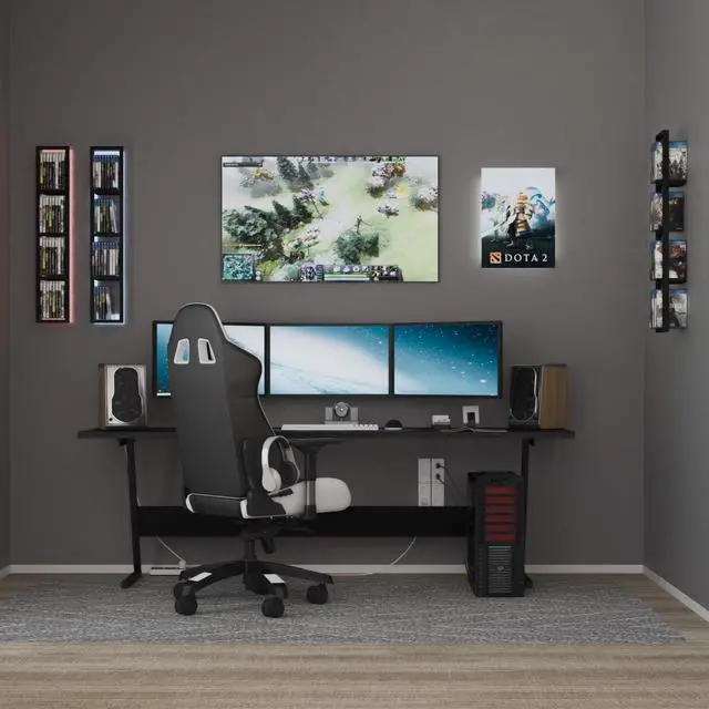 Alt view image 2 of 7 - Black Floating Shelves for Wall, 34 Inch Video Games CD DVD Storage Shelves, Cube Storage Organizer Shelf Set of 3