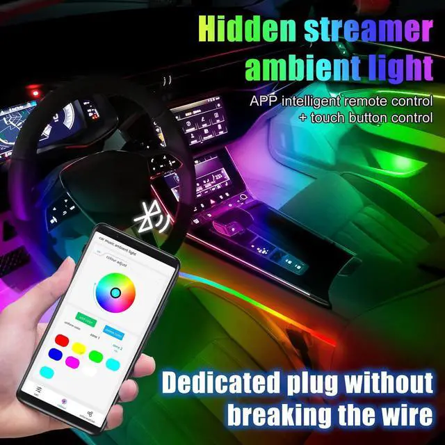 Alt view image 2 of 7 - Car Interior Ambient Lights,18 in 1 128 Colorful LED Acrylic Fiber Optic Strip,Universal Multiple Modes Decoration Atmosphere with Music Sync Rhythm,APP Control,RGB Neon Lighting for All Cars