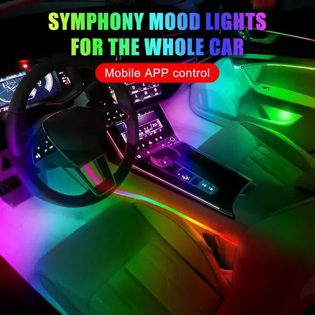 Alt view image 3 of 7 - Car Interior Ambient Lights,18 in 1 128 Colorful LED Acrylic Fiber Optic Strip,Universal Multiple Modes Decoration Atmosphere with Music Sync Rhythm,APP Control,RGB Neon Lighting for All Cars