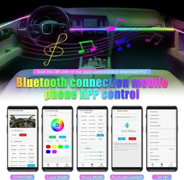 Alt view image 7 of 7 - Car Interior Ambient Lights,18 in 1 128 Colorful LED Acrylic Fiber Optic Strip,Universal Multiple Modes Decoration Atmosphere with Music Sync Rhythm,APP Control,RGB Neon Lighting for All Cars