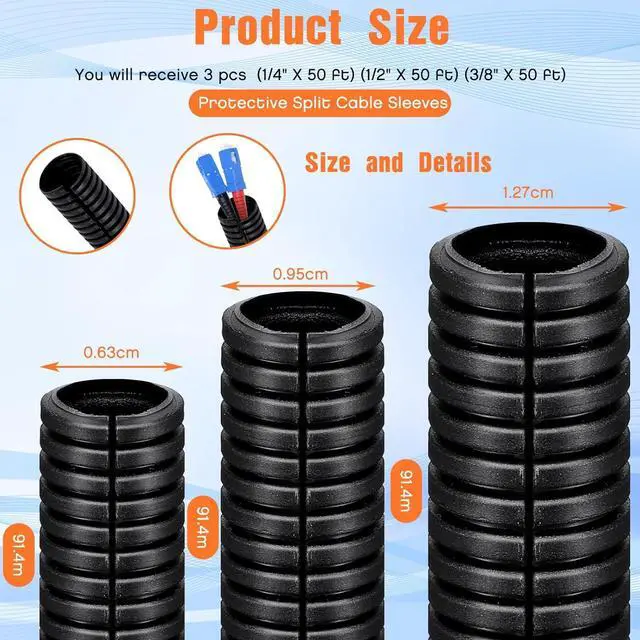 Alt view image 2 of 6 - x 300 Ft Split Wire Loom Tubing Automotive Wire Loom Assortment Split Cable Sleeves Bulk Flexible Electrical Conduit Protective kit