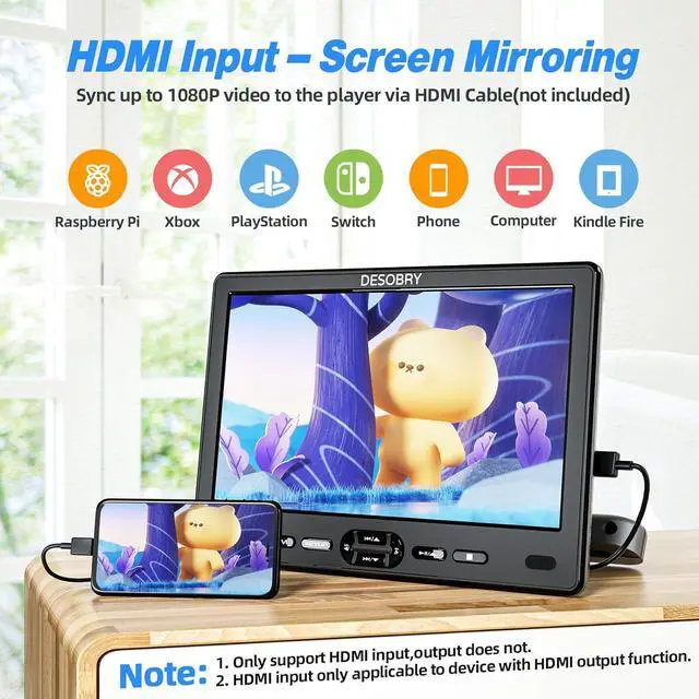 Alt view image 4 of 7 - Car DVD Player with Headrest Mount, Portable DVD Player for Car with Headphone, Suction-Type Disc in,Support 1080P Video,HDMI Input,USB/SD Card Reader,AV in/Out,Last Memory&Region Free