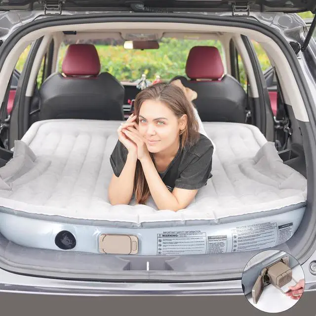 Main image of SUV Air Mattress with Built-in Electric Pump - Thickened and Flocked Car Bed Mattress for Travel and Camping - 660lb Weight Capacity - Grey