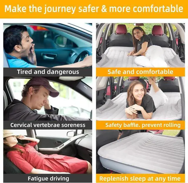 Alt view image 2 of 7 - SUV Air Mattress with Built-in Electric Pump - Thickened and Flocked Car Bed Mattress for Travel and Camping - 660lb Weight Capacity - Grey