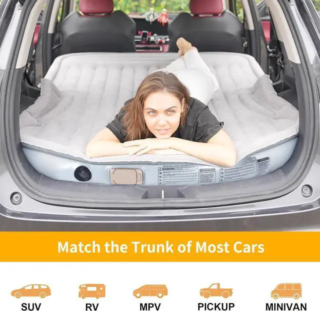 Alt view image 4 of 7 - SUV Air Mattress with Built-in Electric Pump - Thickened and Flocked Car Bed Mattress for Travel and Camping - 660lb Weight Capacity - Grey