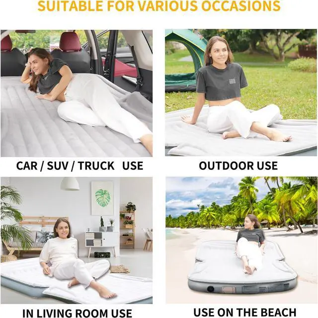 Alt view image 5 of 7 - SUV Air Mattress with Built-in Electric Pump - Thickened and Flocked Car Bed Mattress for Travel and Camping - 660lb Weight Capacity - Grey