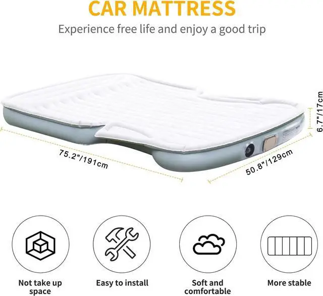Alt view image 6 of 7 - SUV Air Mattress with Built-in Electric Pump - Thickened and Flocked Car Bed Mattress for Travel and Camping - 660lb Weight Capacity - Grey