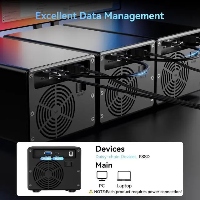 Alt view image 7 of 7 - 3 Bay 10Gbps Hard Drive Enclosure with Cooling Fan for 2.5/3.5" SATA HDD/SSD with USB A/C 3.2 Gen 2, Support Hot Swappable, Daisy Chain Expansion, Tool-Free, DAS(NO RAID/NAS)