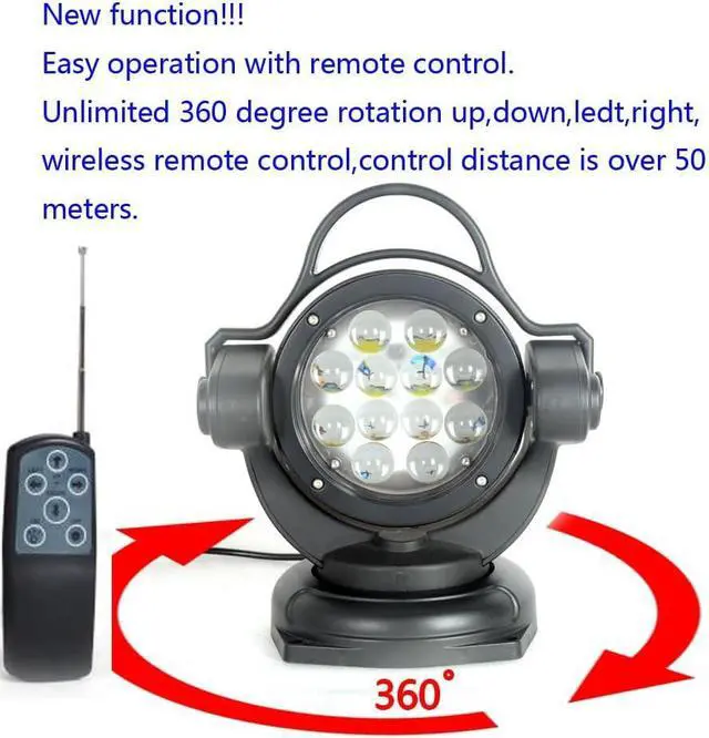 Alt view image 2 of 7 - 60w Remote Control Led Searchlight Marine Boat Portable 360 Degrees Rotating Remote Control 9-32V Work Light Spot Light Fog Lights Offroad Lights for SUV ATV 4wd Truck Boat Led Spotlight