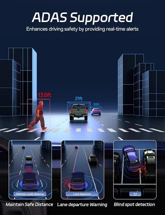 Alt view image 2 of 7 - P12 Plus 4K Rear View Mirror Camera with ADAS and BSD, 5.8GHz WiFi Mirror Dash Cam Front and Rear, Backup Camera for Car, GPS, 64GB Card Included, WDR Night Vision, Voice Control, 12" Display