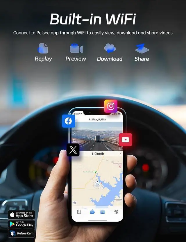 Alt view image 3 of 7 - P12 Plus 4K Rear View Mirror Camera with ADAS and BSD, 5.8GHz WiFi Mirror Dash Cam Front and Rear, Backup Camera for Car, GPS, 64GB Card Included, WDR Night Vision, Voice Control, 12" Display