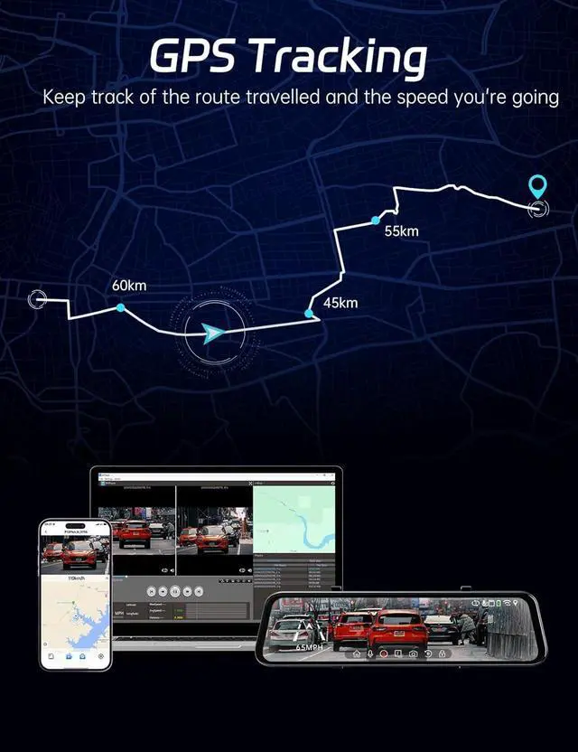 Alt view image 6 of 7 - P12 Plus 4K Rear View Mirror Camera with ADAS and BSD, 5.8GHz WiFi Mirror Dash Cam Front and Rear, Backup Camera for Car, GPS, 64GB Card Included, WDR Night Vision, Voice Control, 12" Display