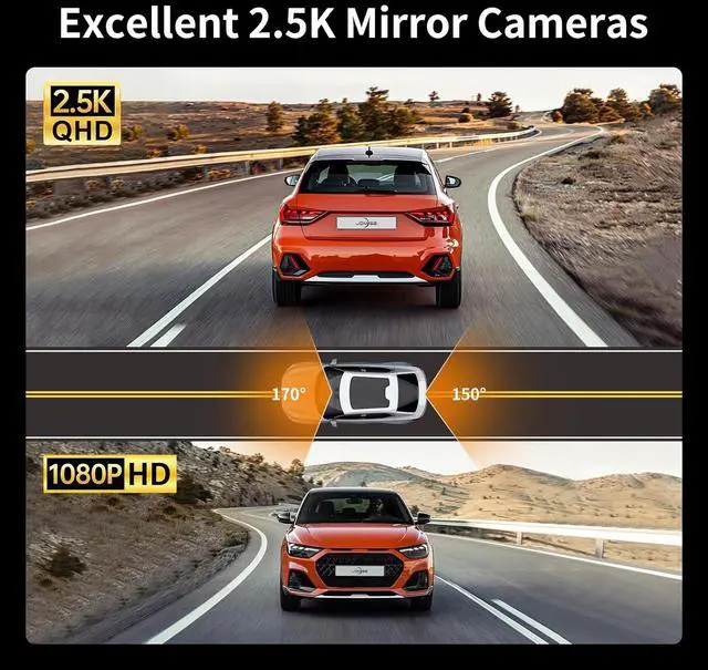 Alt view image 2 of 7 - 2.5K Mirror Dash Cam with Carplay Mirror & Android Auto, Dash Cam Front and Rear with Zoom Function,12 inches Rear View Mirror Camera with Voice Control/BT Call/64GB Card Included-JOMISE K17 Pro