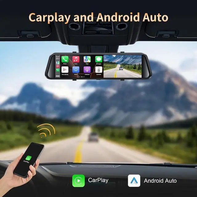 Alt view image 4 of 7 - 2.5K Mirror Dash Cam with Carplay Mirror & Android Auto, Dash Cam Front and Rear with Zoom Function,12 inches Rear View Mirror Camera with Voice Control/BT Call/64GB Card Included-JOMISE K17 Pro